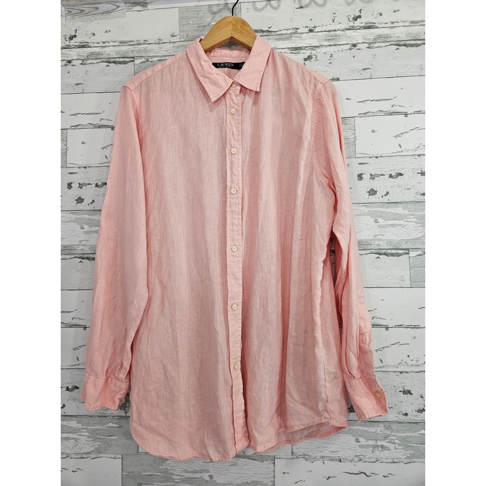 Lauren Ralph Lauren Mens XL Pink Linen Roll Tab Long Sleeve Button‎ Down Shirt